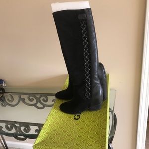 Gianni Bini black suede tall low heel boot